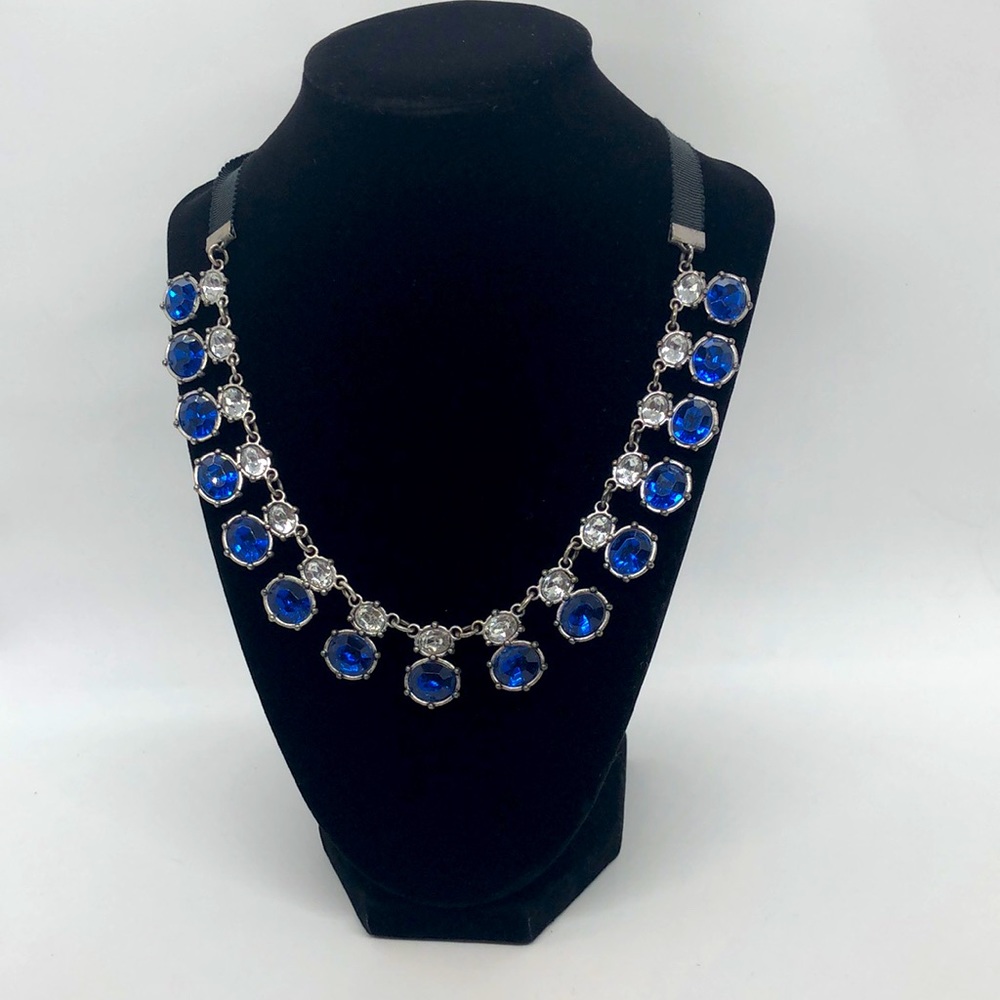 Pewter with blue and clear faceted glass necklace